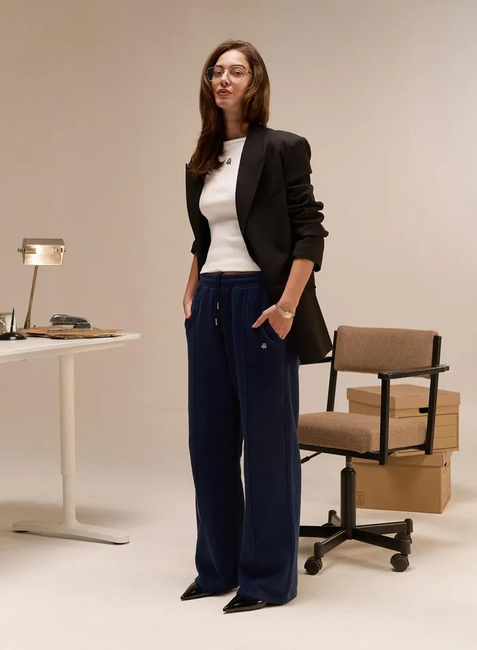 Women Navy 4th Wide Leg Branded Joggers Fergie 4th and Reckless Joggers and Sweatpants