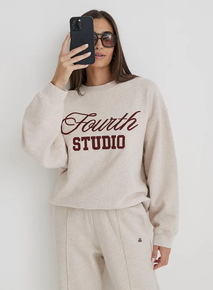 Women Oatmeal Fourth Studio Slogan Oversized Sweatshirt Chester 4th and Reckless Hoodies and Sweatshirts