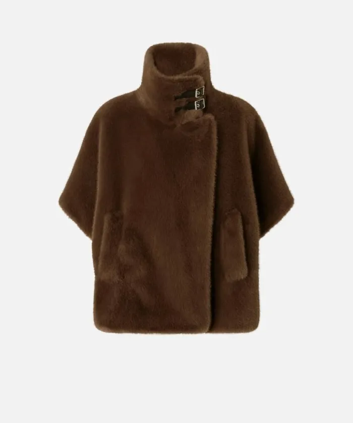 Women Outerwear Pinko Cape Coat In Minkeffect Faux Fur Beigeintense Women Outerwear Pinko Cape Coat In Minkeffect Faux Fur Beigeintense