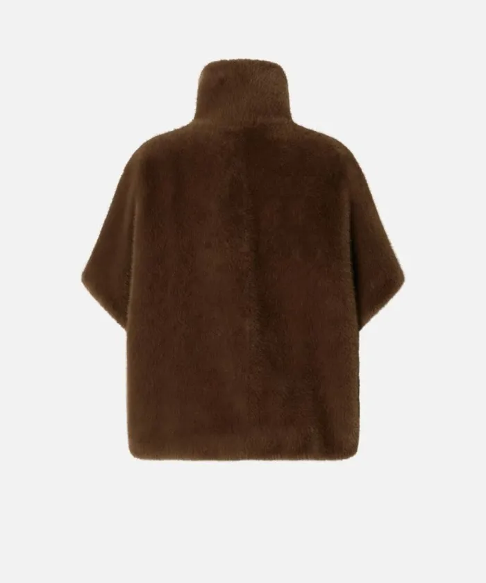 Women Outerwear Pinko Cape Coat In Minkeffect Faux Fur Beigeintense Women Outerwear Pinko Cape Coat In Minkeffect Faux Fur Beigeintense