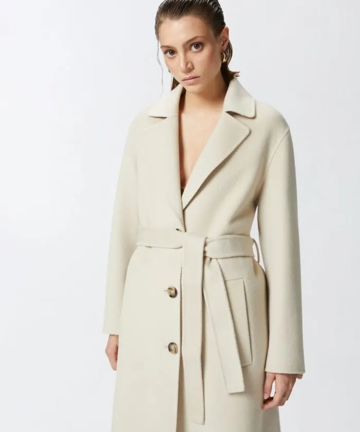 Women Outerwear Pinko Long Doublelayered Cloth Coat With Belt Beige Women Outerwear Pinko Long Doublelayered Cloth Coat With Belt Beige
