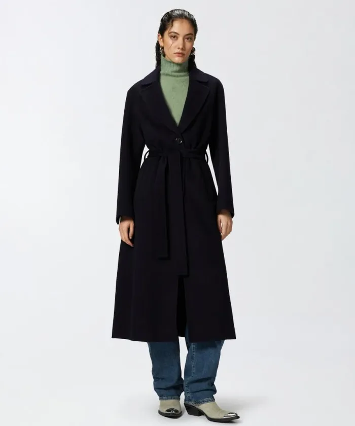 Women Outerwear Pinko Long Doublelayered Cloth Coat With Belt Dark Navy Blue Women Outerwear Pinko Long Doublelayered Cloth Coat With Belt Dark Navy Blue