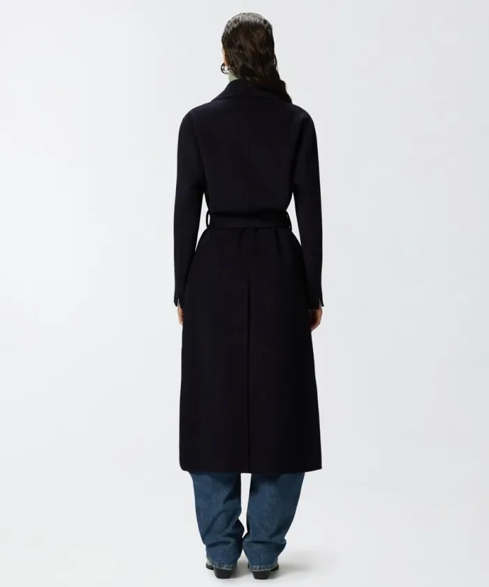 Women Outerwear Pinko Long Doublelayered Cloth Coat With Belt Dark Navy Blue Women Outerwear Pinko Long Doublelayered Cloth Coat With Belt Dark Navy Blue