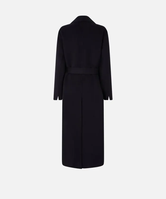 Women Outerwear Pinko Long Doublelayered Cloth Coat With Belt Dark Navy Blue Women Outerwear Pinko Long Doublelayered Cloth Coat With Belt Dark Navy Blue