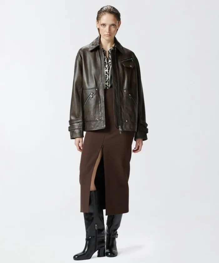 Women Outerwear Pinko Oldeffect Leather Jacket Caviar Black
