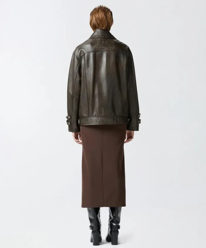 Women Outerwear Pinko Oldeffect Leather Jacket Caviar Black