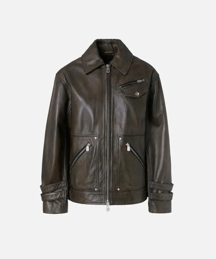 Women Outerwear Pinko Oldeffect Leather Jacket Caviar Black