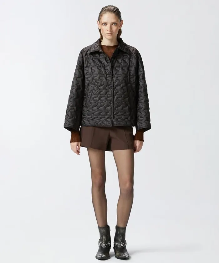 Women Outerwear Pinko Padded And Quilted Jacket With Collar Very Dark Brown Women Outerwear Pinko Padded And Quilted Jacket With Collar Very Dark Brown