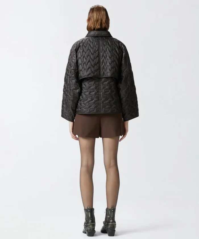 Women Outerwear Pinko Padded And Quilted Jacket With Collar Very Dark Brown Women Outerwear Pinko Padded And Quilted Jacket With Collar Very Dark Brown