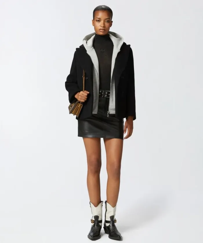 Women Outerwear Pinko Short Doublebreasted Cloth Pea Coat Limo Black