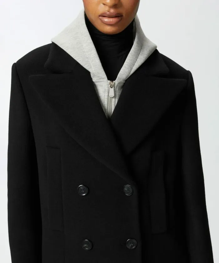 Women Outerwear Pinko Short Doublebreasted Cloth Pea Coat Limo Black