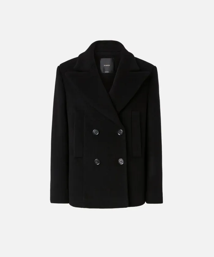 Women Outerwear Pinko Short Doublebreasted Cloth Pea Coat Limo Black