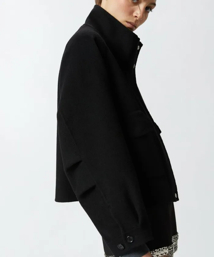 Women Outerwear Pinko Short Doublelayered Cloth Coat With High Neck Limo Black Women Outerwear Pinko Short Doublelayered Cloth Coat With High Neck Limo Black