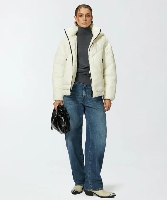 Women Outerwear Pinko Technical Canvas Padded Puffer With Hood Silk White Women Outerwear Pinko Technical Canvas Padded Puffer With Hood Silk White