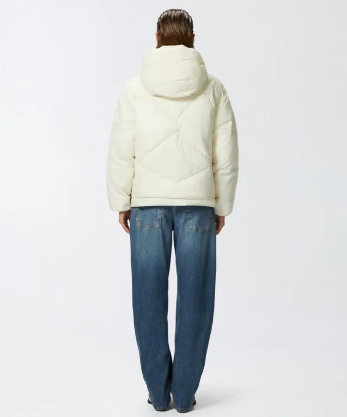 Women Outerwear Pinko Technical Canvas Padded Puffer With Hood Silk White Women Outerwear Pinko Technical Canvas Padded Puffer With Hood Silk White