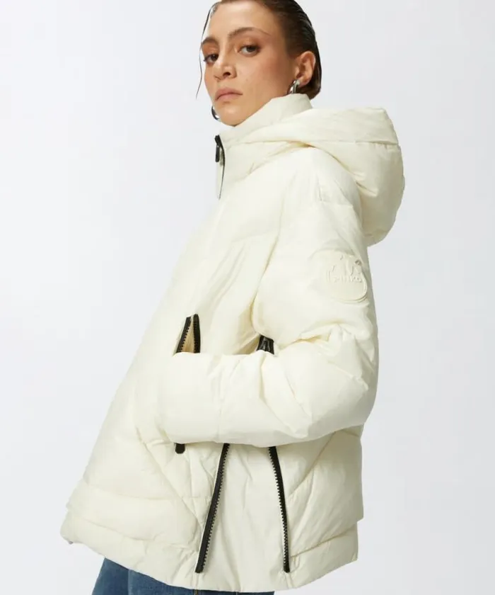 Women Outerwear Pinko Technical Canvas Padded Puffer With Hood Silk White Women Outerwear Pinko Technical Canvas Padded Puffer With Hood Silk White