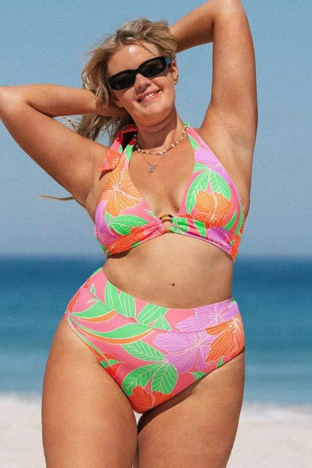 Women Plus Size and Curve Bikinis Cupshe Floral Impressions Halter And High Waist Plus Size Bikini Set Multicolor Women Plus Size and Curve Bikinis Cupshe Floral Impressions Halter And High Waist Plus Size Bikini Set Multicolor