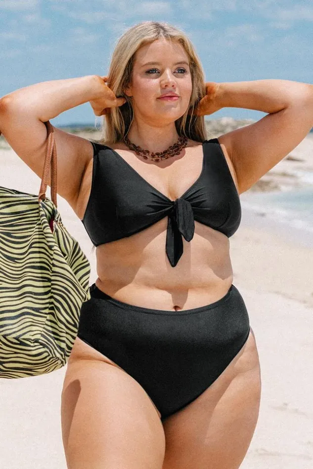 Women Plus Size and Curve Bikinis Cupshe Jacey Bow Tie Plus Size Bikini and High Waist Bottom Set Black Women Plus Size and Curve Bikinis Cupshe Jacey Bow Tie Plus Size Bikini and High Waist Bottom Set Black