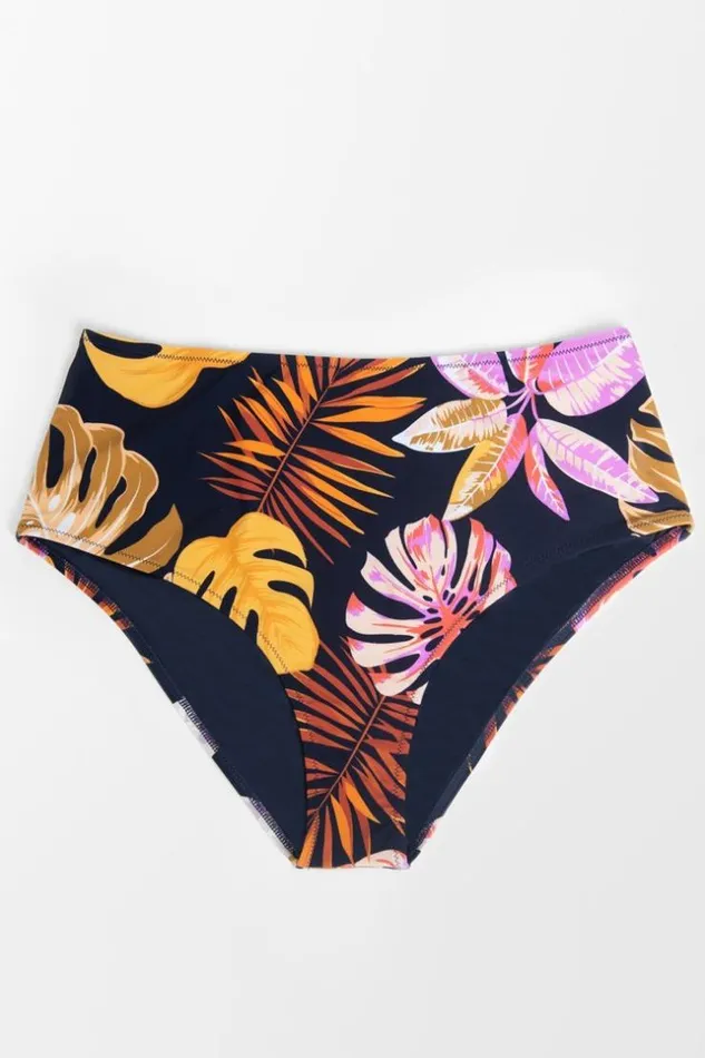 Women Plus Size and Curve Bikinis Cupshe Makayla Tropical High Waist Plus Size Bikini Bottom Multicolor