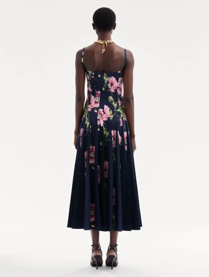 Women Poppy Cotton Poplin Inset Dress Navy Pink Oscar De La Renta Dresses Women Poppy Cotton Poplin Inset Dress Navy Pink Oscar De La Renta Dresses