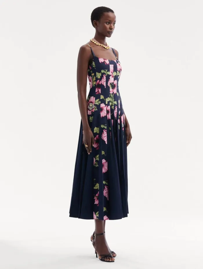 Women Poppy Cotton Poplin Inset Dress Navy Pink Oscar De La Renta Dresses Women Poppy Cotton Poplin Inset Dress Navy Pink Oscar De La Renta Dresses