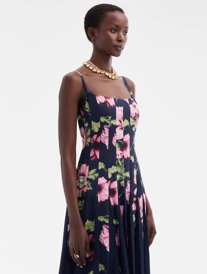 Women Poppy Cotton Poplin Inset Dress Navy Pink Oscar De La Renta Dresses Women Poppy Cotton Poplin Inset Dress Navy Pink Oscar De La Renta Dresses
