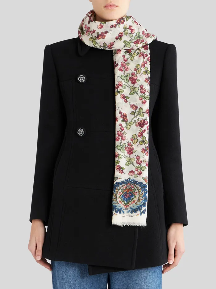 Women Printed Cashmere Scarf With Paisley Border Etro Scarves And Silk