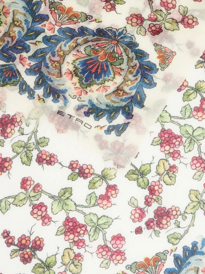 Women Printed Cashmere Scarf With Paisley Border Etro Scarves And Silk