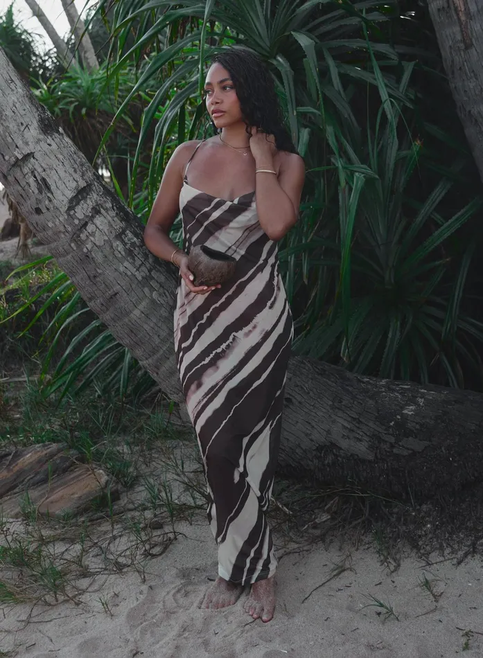 Women Printed Sheer Mesh Maxi Dress Ocean 4th and Reckless Dresses