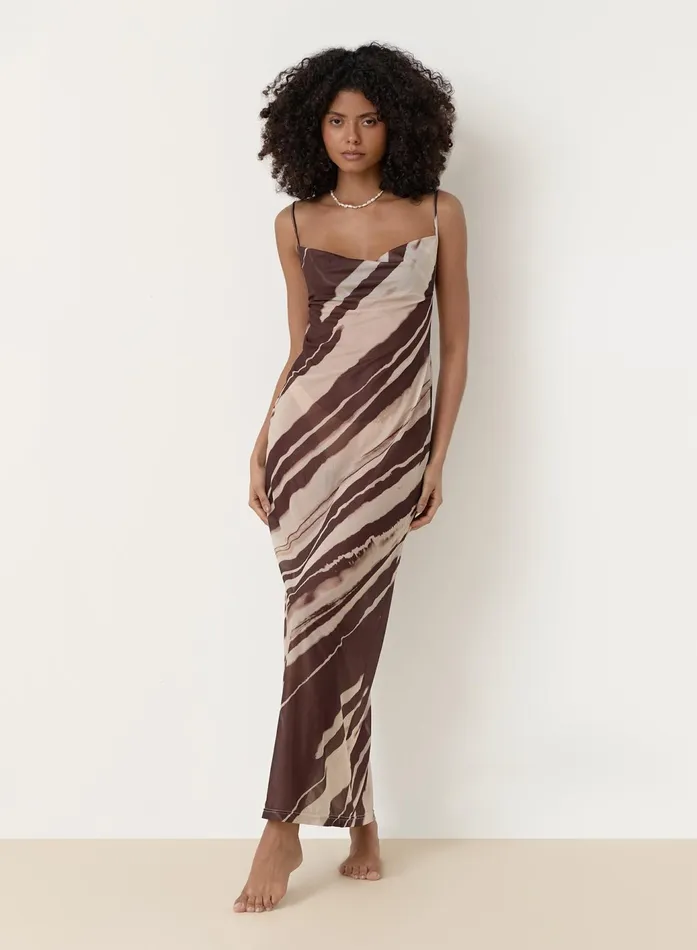 Women Printed Sheer Mesh Maxi Dress Ocean 4th and Reckless Dresses