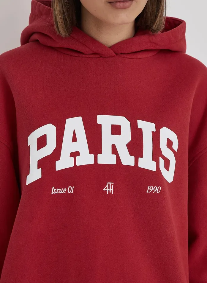 Women Red Paris Slogan Oversized Hoodie Luna 4th and Reckless Athleisure