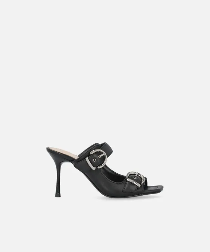 Women Sandals Pinko Nappa Leather Sandals With Straps And Heel Limo Black