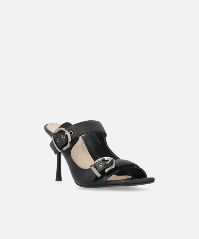 Women Sandals Pinko Nappa Leather Sandals With Straps And Heel Limo Black Women Sandals Pinko Nappa Leather Sandals With Straps And Heel Limo Black