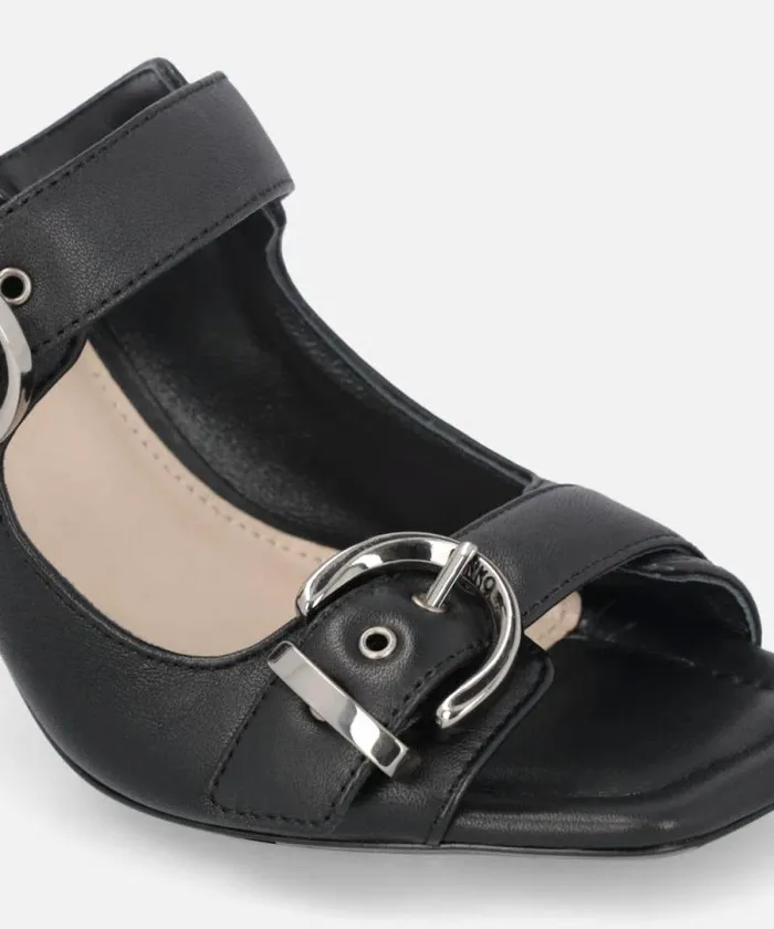 Women Sandals Pinko Nappa Leather Sandals With Straps And Heel Limo Black Women Sandals Pinko Nappa Leather Sandals With Straps And Heel Limo Black