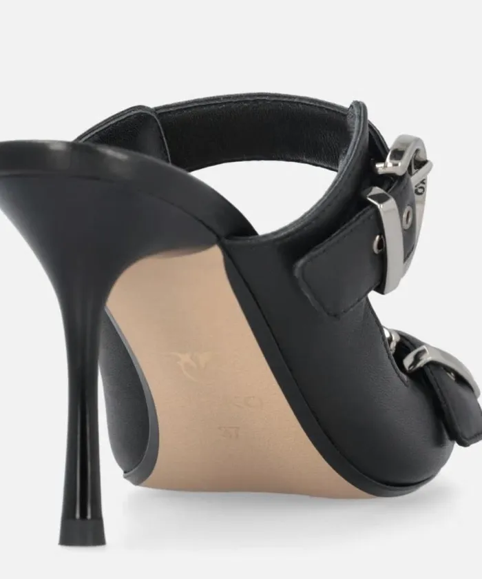Women Sandals Pinko Nappa Leather Sandals With Straps And Heel Limo Black Women Sandals Pinko Nappa Leather Sandals With Straps And Heel Limo Black