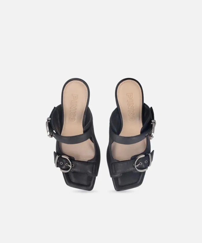 Women Sandals Pinko Nappa Leather Sandals With Straps And Heel Limo Black Women Sandals Pinko Nappa Leather Sandals With Straps And Heel Limo Black