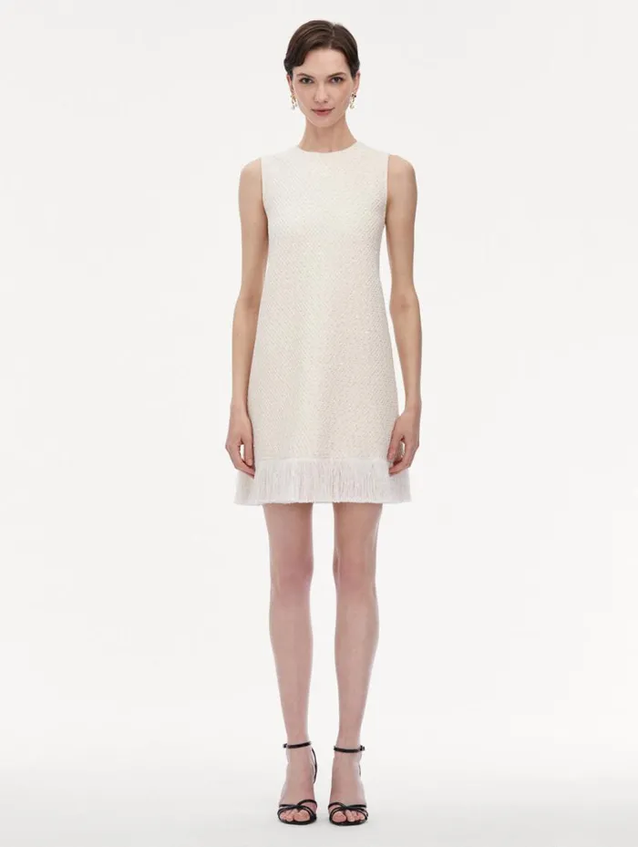 Women Sequin Tweed Mini Dress Ivory Gold Oscar De La Renta Dresses Women Sequin Tweed Mini Dress Ivory Gold Oscar De La Renta Dresses