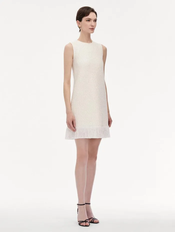 Women Sequin Tweed Mini Dress Ivory Gold Oscar De La Renta Dresses Women Sequin Tweed Mini Dress Ivory Gold Oscar De La Renta Dresses