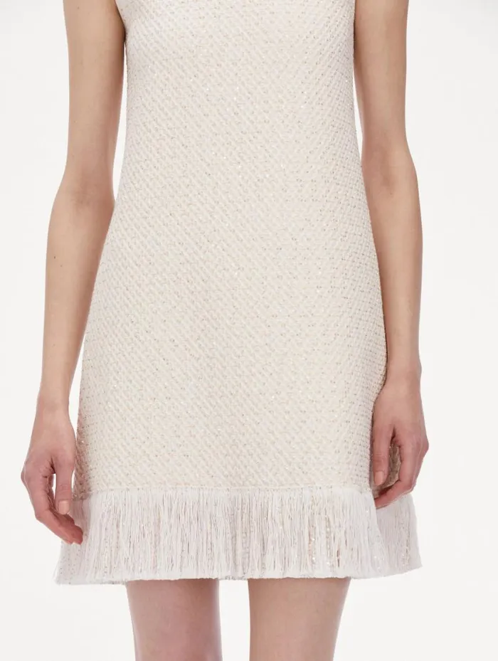 Women Sequin Tweed Mini Dress Ivory Gold Oscar De La Renta Dresses Women Sequin Tweed Mini Dress Ivory Gold Oscar De La Renta Dresses