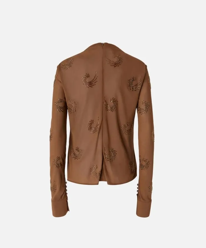Women Shirts And Blouses Pinko Georgette Blouse With Rhinestone Swirls Brownpine Cone Women Shirts And Blouses Pinko Georgette Blouse With Rhinestone Swirls Brownpine Cone