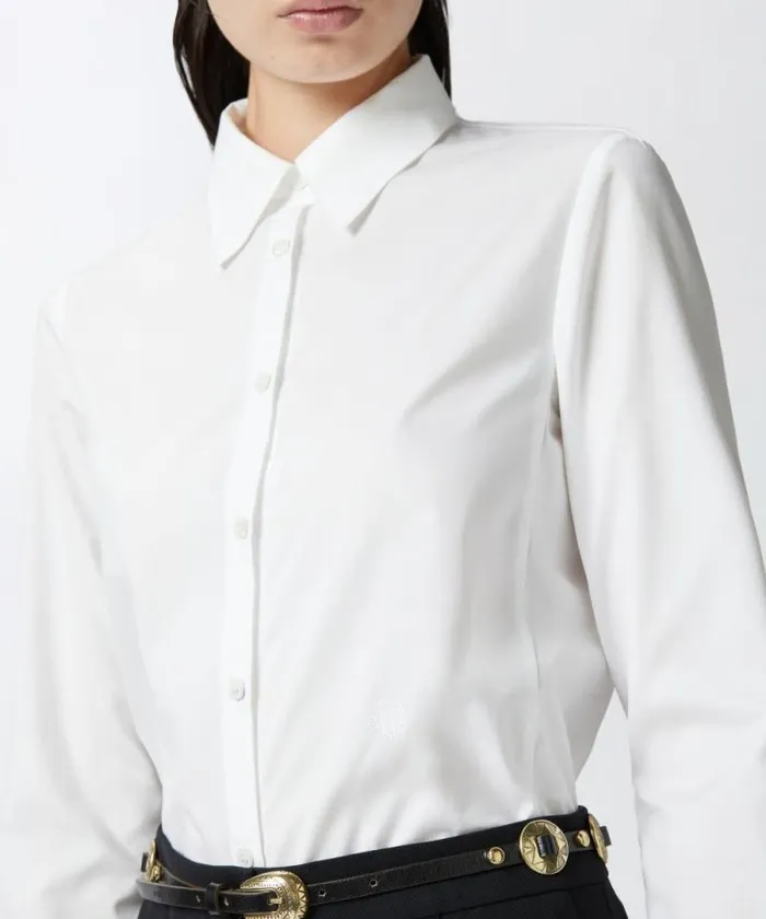 Women Shirts And Blouses Pinko Slimfit Stretch Poplin Shit With Embroidery Bright White Women Shirts And Blouses Pinko Slimfit Stretch Poplin Shit With Embroidery Bright White