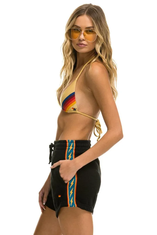Women Shorts Aviator Nation Bolt Stripe Lounger Short 8211 Black