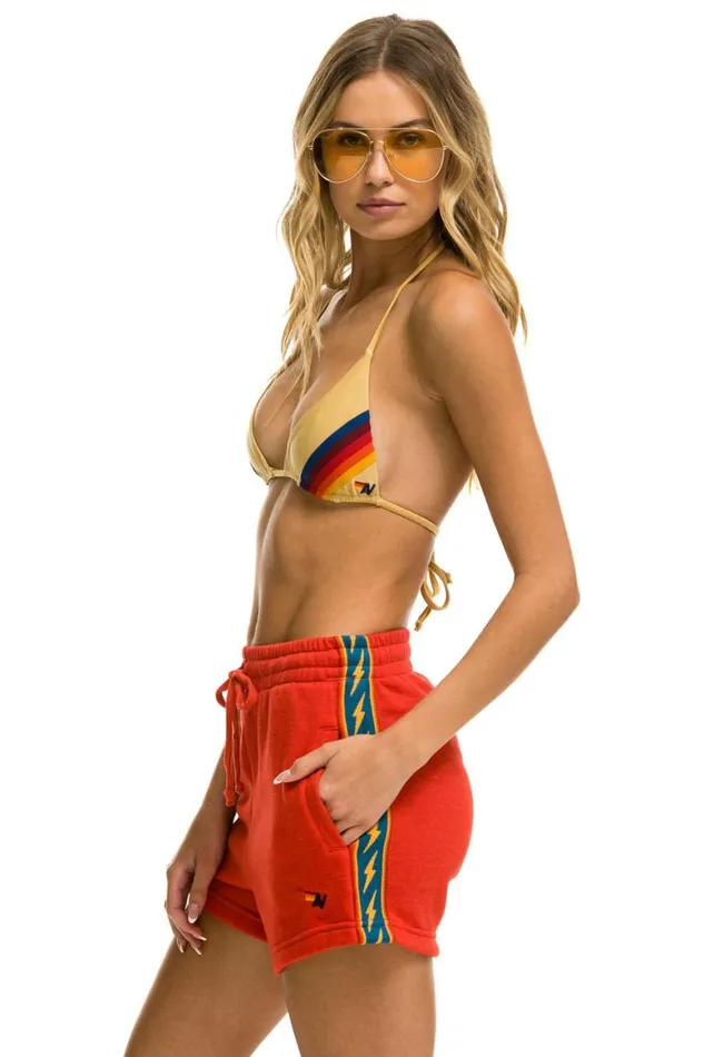 Women Shorts Aviator Nation Bolt Stripe Lounger Short 8211 Red