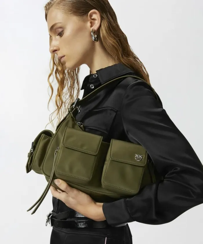 Women Shoulder Bags Pinko Cargo Bag In Recycled Technical Fabric Plantationshiny Nickel Women Shoulder Bags Pinko Cargo Bag In Recycled Technical Fabric Plantationshiny Nickel