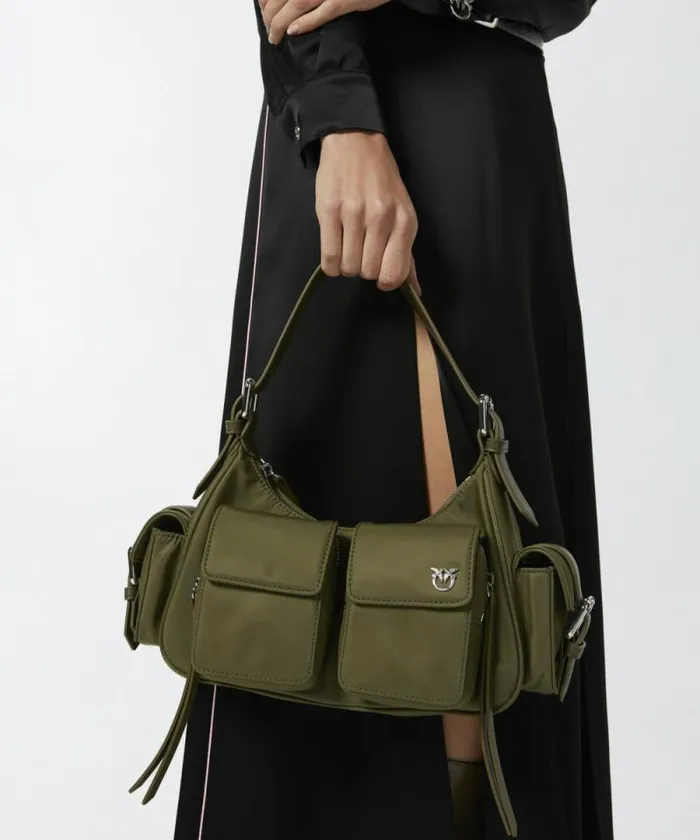 Women Shoulder Bags Pinko Cargo Bag In Recycled Technical Fabric Plantationshiny Nickel Women Shoulder Bags Pinko Cargo Bag In Recycled Technical Fabric Plantationshiny Nickel