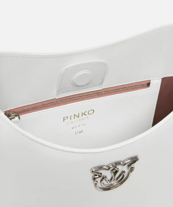 Women Shoulder Bags Pinko PINKO Galleria Hobo Shoulder Bag In Smooth Leather Faded Sand Beigeold Silver