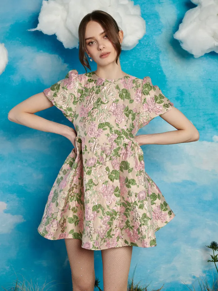 Women Sister Jane Dresses Mountain Song Jacquard Mini Dress Nude Green Pink