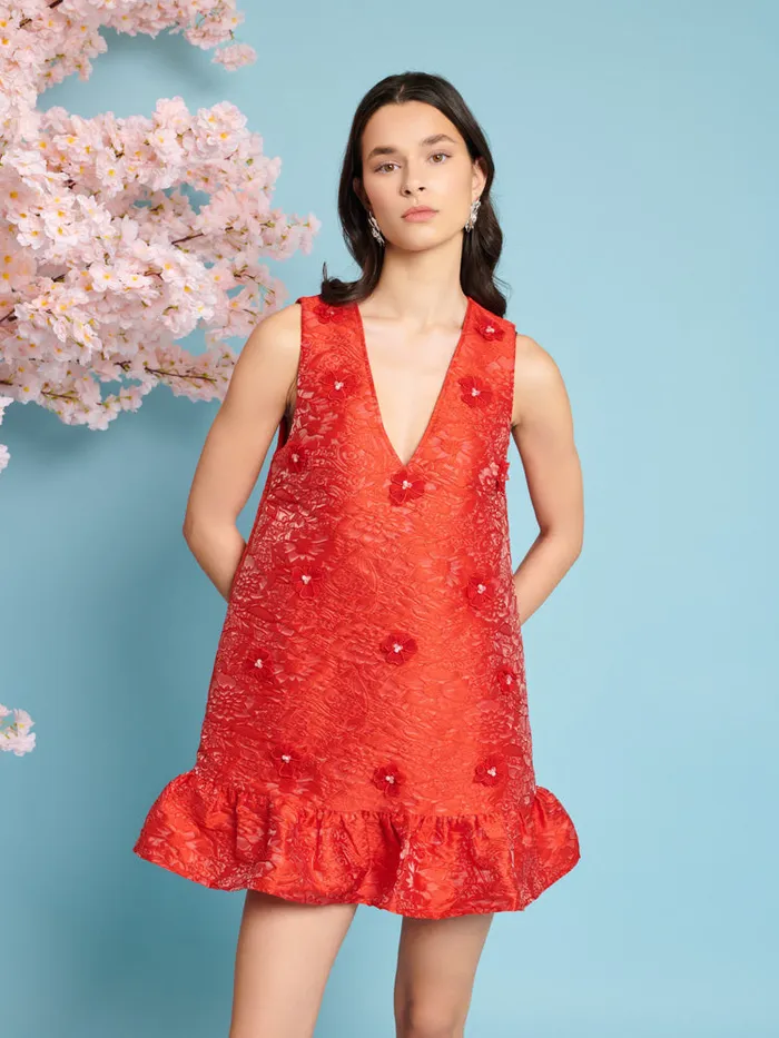 Women Sister Jane Dresses Sweet Cherry Jacquard Dress Carmine Red