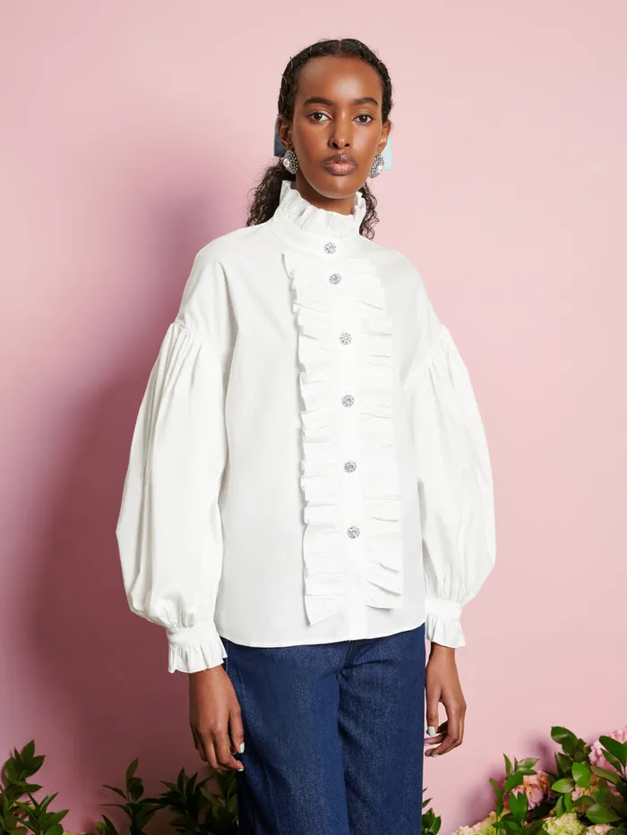 Women Sister Jane Tops DREAM Daisy Ruffle Shirt Pearled Ivory