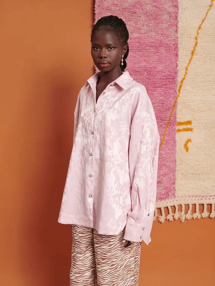 Women Sister Jane Tops Ghospell Mariam Jacquard Oversized Shirt Baby Pink